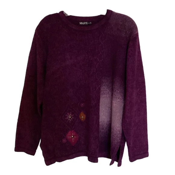 Moffi Women's Sweater Purple Knit Crew Neck Size XL Jumper Beads Applique Casual - Picture 1 of 7